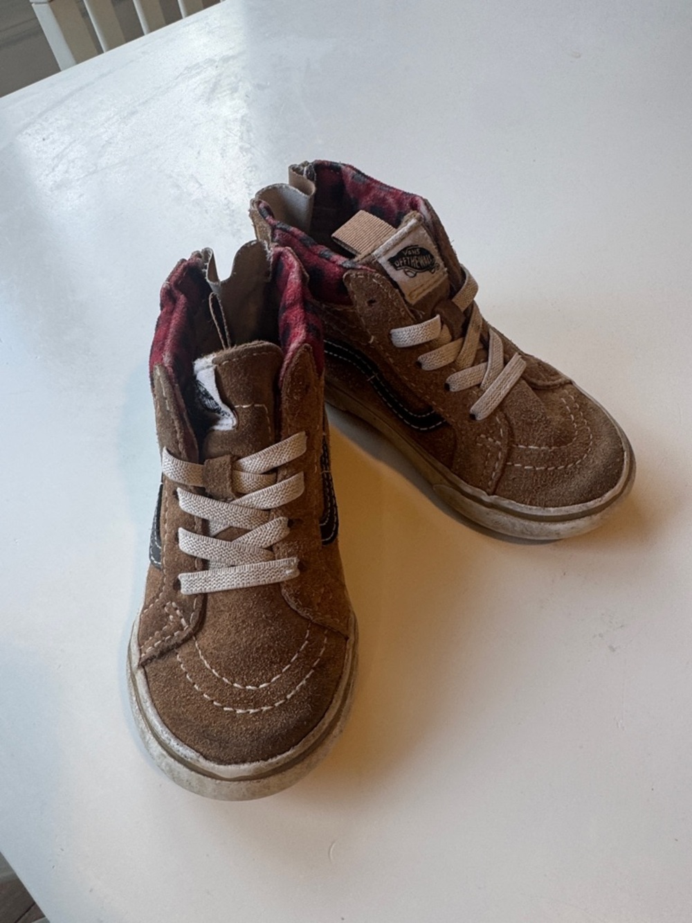 Vans Kids Brown High-Top Suede Sneakers with Plaid Lining